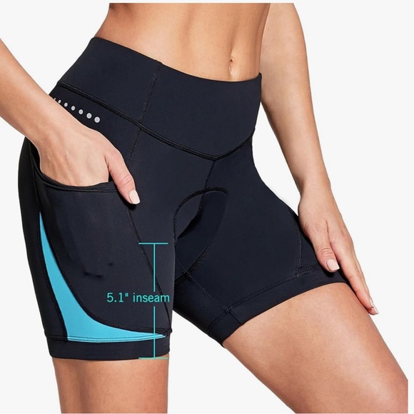 Baleaf Women's Black and Teal 4D Padded Cycling‎ Shorts Size Large - Picture 2 of 12